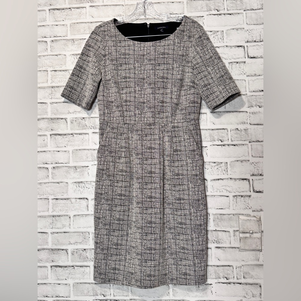 Banana Republic black and white gray women’s tweed dress size 8 pockets zip slit